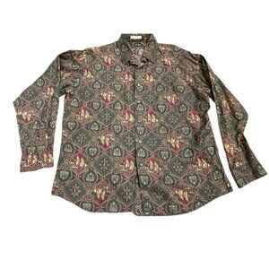 Neiman Marcus Button Old Money Equestrian Horses Riders Green Gold XL Vintage